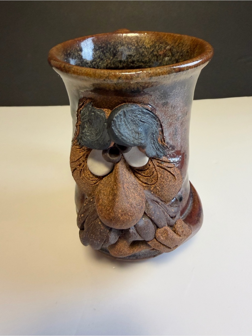 Handcrafted Brown Ceramic Character Vase — Rustic Brown Art Pottery